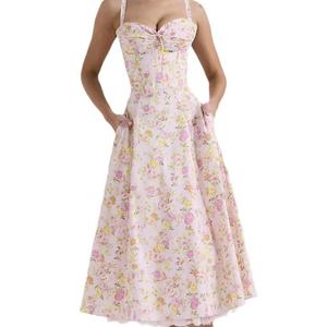 Vestido Halter Floral de Verano Francés de la Serie Temperament, con Opción de Personalización de Muestras, Estilo Viento Suave, Falda Larga Ajustada con Estampado Floral - Product Image 2