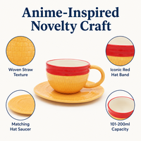 Ensemble tasse et soucoupe en céramique Anime, motif chapeau de paille, 200 ml, tasse peinte à la main, pour cadeau de remise de diplôme, ensemble pour couple