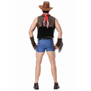 Western <b>Cowboy</b> <b>Men's</b> <b>Costume</b> Hat Vest Scarf Shorts Belt Bracelets Polyester Sexy Cosplay Party Role Play Outfit - Product Image 3