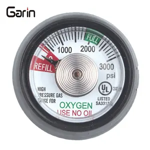 Mini manômetro de alta pressão 3000PSI com borracha usado para cilindro de oxigênio