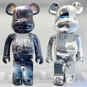 Figurines d'ours en résine <span class=keywords><strong>Chiaki</strong></span> DIY Bearbrick 400% - Ours Violent Noir et Or, Placage Transparent Vert Lac - Product Image 6
