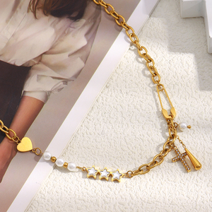 <span class=keywords><strong>Collier</strong></span> chaîne de perles d'imitation Dreamshow avec pendentif étoile et croix en zircon, bijoux plaqués or en acier inoxydable - Product Image 6