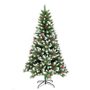 Pointed <b>Spray</b> White Pine Cones Red Berries Eco-friendly PVC Material Metal Stand Christmas Tree Hotel Mall Decoration <b>Set</b> - Product Image 1