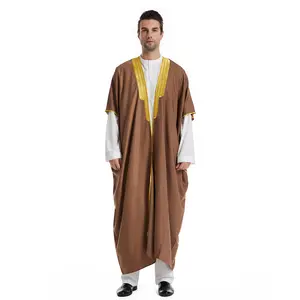 2024 désert robe noir marron blanc cape arabe Thobe saoudien hommes manteau Eid Rock royauté dubaï pli Ramadan hommes thobe