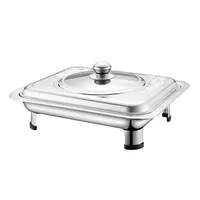 Stainless Steel Camping Food Dish Square Furnace Plate Glass Lid Buffer Stove Restaurant Buffet Food Dishes Plate