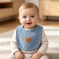Bavoir pour bébé en coton imperméable à 6 couches épaissies, motif ours, pour nouveau-né musulman