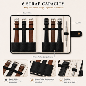 Portable PU Leather <b>Watch</b> Strap Organizer <b>Case</b> Book Style Storage Bag for 6 <b>Watch</b> Bands with Tool Slot - Product Image 4