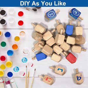 Hanukkah Dreidel in <span class=keywords><strong>legno</strong></span>, bianco in <span class=keywords><strong>legno</strong></span> naturale Chanukah Dreidel progetto fai da te dipinto per i giochi di festa di Hanukkah decorazioni di Hanukkah - Product Image 3