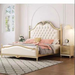 2025 gros européen luxe classique lit doux haut dossier tête de lit en bois chambre <span class=keywords><strong>palais</strong></span> meubles lit doux - Product Image 2