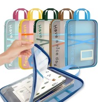 Organizador de Archivos con Malla Degradada en Forma de L, Carpeta de Documentos A4, Bolsa de Archivo Portátil con Asa