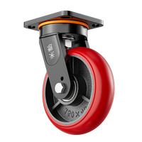 Roue industrielle à roulettes en PU rouge avec double roulement à billes, taille personnalisable pour chariot d'entrepôt, fournisseur de cartons en vrac à faible MOQ