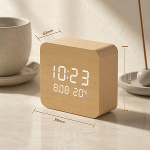 Horloge numérique électronique à affichage LED <span class=keywords><strong>en</strong></span> bois, design simple, pour chambre, bureau, famille, studio individuel, salle de classe - Product Image 4