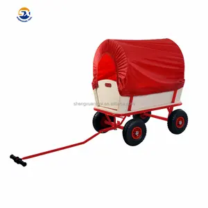 collapsible folding bed wood material red oxford cloth cover camping wagon