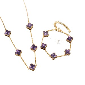 Conjunto de Joyería de Lujo para <span class=keywords><strong>Mujer</strong></span> en Acero de Titanio con Trébol de Cuatro Hojas de Doble Cara, Pulsera y Collar con Cinco Flores - Product Image 5