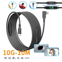 Kabel Ekstensi USB C ke C 10Gbps Jarak Jauh dengan Repeater, Selubung TPE Ultra-Fleksibel, Kabel VR Link 90 Derajat untuk Gaming VR