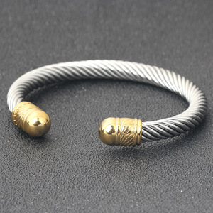 Bracelet manchette en acier inoxydable, câble de 7 mm, ouverture réglable, bijou unisexe, cadeau, design rond, couleur or acier - Product Image 4