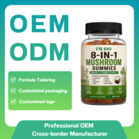 Gummies aux champignons pour l'immunité, la vitalité et la concentration, OEM ODM Marque Privée, Mélange Adaptogène 8-en-1 de Gummies aux Champignons, Gummies Végétaliens aux Baies, 60 unités