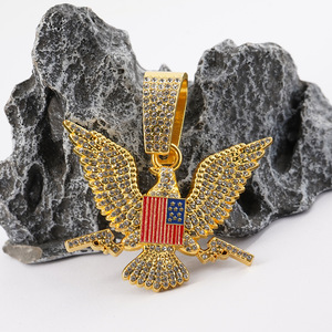 Collar con Colgante de Águila, Bandera y Pistola de Aleación de Zinc para Hombre, Chapado en Oro con Cadena de Cuerda, Estilo Hip Hop - Product Image 5