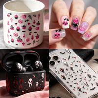 Autocollants 3D personnalisés OEM non toxiques pour ongles d'Halloween, phosphorescents, motifs fantômes, citrouilles, chapeaux de sorcière, pour la vente en gros