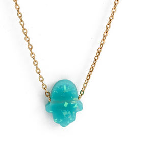 Nuova collana girocollo a mano in acciaio inossidabile placcato oro 18 carati a forma di mano Hamsa a più colori per donna - Product Image 5