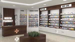 Arredamento per Negozi Medici, Design di Bancone per Farmacia in Blu e <span class=keywords><strong>Bianco</strong></span> - Product Image 5