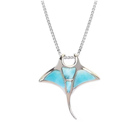 Pendentif Raie en Argent Sterling 925, Bijou Tropical Vie Marine Océanique, Incrustation Coquille d'Ormeau, Pendentif Raie Manta avec Chaîne