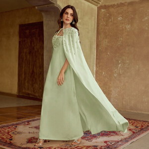 Robe longue plissée sans manches <span class=keywords><strong>vert</strong></span> menthe pour femme, col montant, taille empire, unie, décontractée, pour soirée, invitée de mariage ou fête - Product Image 2