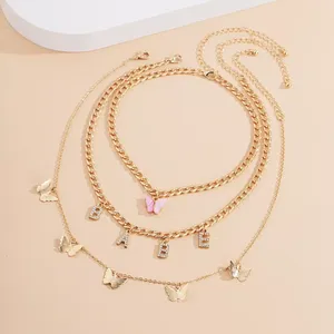 Catene Boho a strati con farfalla e strass lettera ciondolo collana da donna alla moda da donna accessori quotidiani sul <span class=keywords><strong>collo</strong></span> - Product Image 4