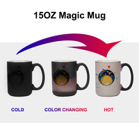 Logo personnalisé 15 oz couleur changeante tasse café en céramique tasses magiques cadeau changement de couleur noir 15 oz sublimation tasses à café avec poignée