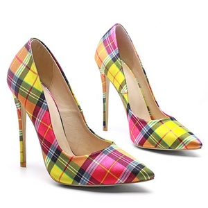 Escarpins à talons aiguilles de 10 cm pour femmes, grande taille 45, style tartan coloré, bout pointu - Product Image 5