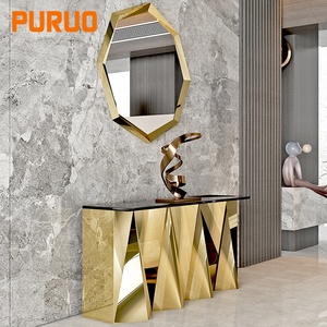 Table <span class=keywords><strong>console</strong></span> <span class=keywords><strong>d</strong></span>'<span class=keywords><strong>entrée</strong></span> en marbre noir avec miroir Puruo luxury designs pieds en acier inoxydable doré et argent - Product Image 5