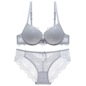 Women's Everyday Style Breathable Brassiere <strong>Panties</strong> Combo Hollowed-out Floral Lace Bow <strong>Bra</strong> <strong>Set</strong> with Logo on Waist - Product Image 4