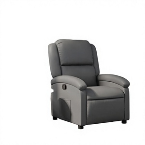 Fauteuil inclinable gris en similicuir avec télécommande électrique, pivotant et extensible, avec structure en bois - Product Image 4