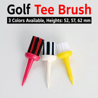 Brosse de nettoyage pour tee de golf, vente en gros usine, 3 couleurs, hauteurs 52/57/62mm, en plastique durable, pour clubs, portable et prête à l'emploi pour l'entraînement