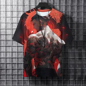 Camisetas con Estampado de Tatuaje de Samurái para Hombre, Moda Sexy, Estilo Casual Harajuku, Ropa Urbana, Camisetas con Cuello Redondo y Estampado 3D Hip Hop - Product Image 3