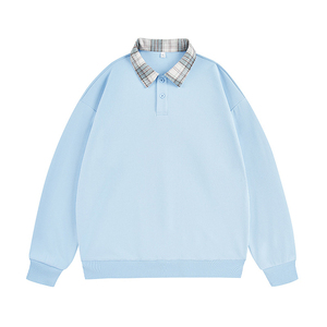 Sweat-shirt polo décontracté rétro à carreaux pour homme, printemps automne, couleur contrastée, tendance, marque, haut pour couples - Product Image 6