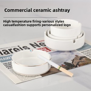 Cenicero de Cerámica Blanco con Borde Dorado, Tamaño Estándar para Hoteles, Bares, Restaurantes, Servicio de Recepción - Product Image 3