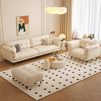 Cloud Ecksofa Beige PU-Leder mit Knöpfen Modernes Schaumstoffgefülltes Sofa-Set Weiße Möbel Wohnzimmer