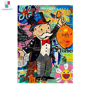 UNIART Graffiti uang jalan seni kanvas cetak Pop dinding seni ruang tamu Poster <span class=keywords><strong>Banksy</strong></span> Kartun Modern kanvas lukisan cetak dibingkai - Product Image 1