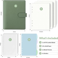 Carnet à spirales A5 rechargeable, organiseur en cuir PU à 6 anneaux avec 135 feuilles de papier de rechange, 3 pochettes pour classeur, 6 séparateurs d'index