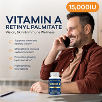 Comprimés de vitamine A à haute puissance, sans sucre, végétaliens, certifiés GMP, en marque privée, 15 000 UI, pour soutenir la santé des yeux et de la peau