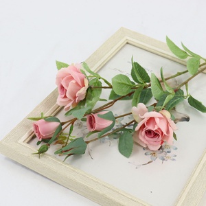 Rosa artificiale ramo singolo 2 forcelle multi-testa di fantasia rosa finta fiore fiori di nozze decorazione morbida per la casa - Product Image 3