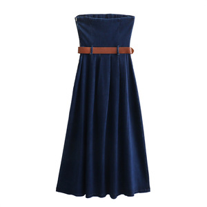 2025 mode printemps <span class=keywords><strong>été</strong></span> <span class=keywords><strong>bleu</strong></span> <span class=keywords><strong>marine</strong></span> sans manches coupe ajustée <span class=keywords><strong>robe</strong></span> trapèze avec ceinture femme <span class=keywords><strong>longue</strong></span> <span class=keywords><strong>robe</strong></span> femmes sans bretelles Denim <span class=keywords><strong>robe</strong></span> - Product Image 2