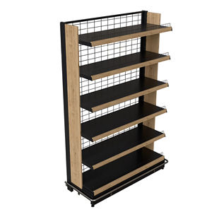 Nuevo Exhibidor de Pared con Ranuras para Supermercados, Elegante Combinación de Metal y Madera para Tiendas de Belleza y Cosméticos - Product Image 1