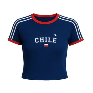 T-shirt court <span class=keywords><strong>sexy</strong></span> pour femme, coupe ajustée, taille haute, avec logo personnalisé et broderie drapeau national, style Baby Tee - Product Image 4