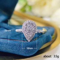 Kadınlar için Gözyaşı Şeklinde Kübik Zirkonya Halo Yüzük, 5mm, Beyaz Altın Kaplama Pirinç Taşlı, Beyaz Altın