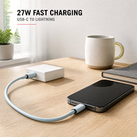 Câble USB C-L 27W PD, design en silicone, alliage d'aluminium, compatible avec ordinateur portable, moniteur, téléphone portable