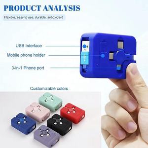 Custom Logo 3-in-1 60W Type-C to Type-C Retractable Fast Charging Data Cable Built-in Phone <strong>Stand</strong> Mirror 1M Computer Use - Product Image 4