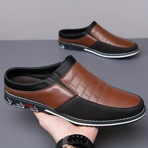 Mules de cuero genuino para hombre, punta cerrada, suela de goma antideslizante, zapatos informales para todas las estaciones, talla 40 41 42 43 44 45 - Product Image 3