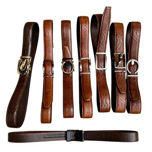 Cinturón de Cuero Genuino de Vaca en Tendencia con Hebilla de Aleación Estilo Western, Diseño Estampado Casual y Duradero, Estilo Texturizado Marrón y Negro - Product Image 2